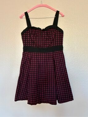 Hot Topic Size L Black Maroon Checked Babydoll Dress Buttons Y2K Grunge Alt
